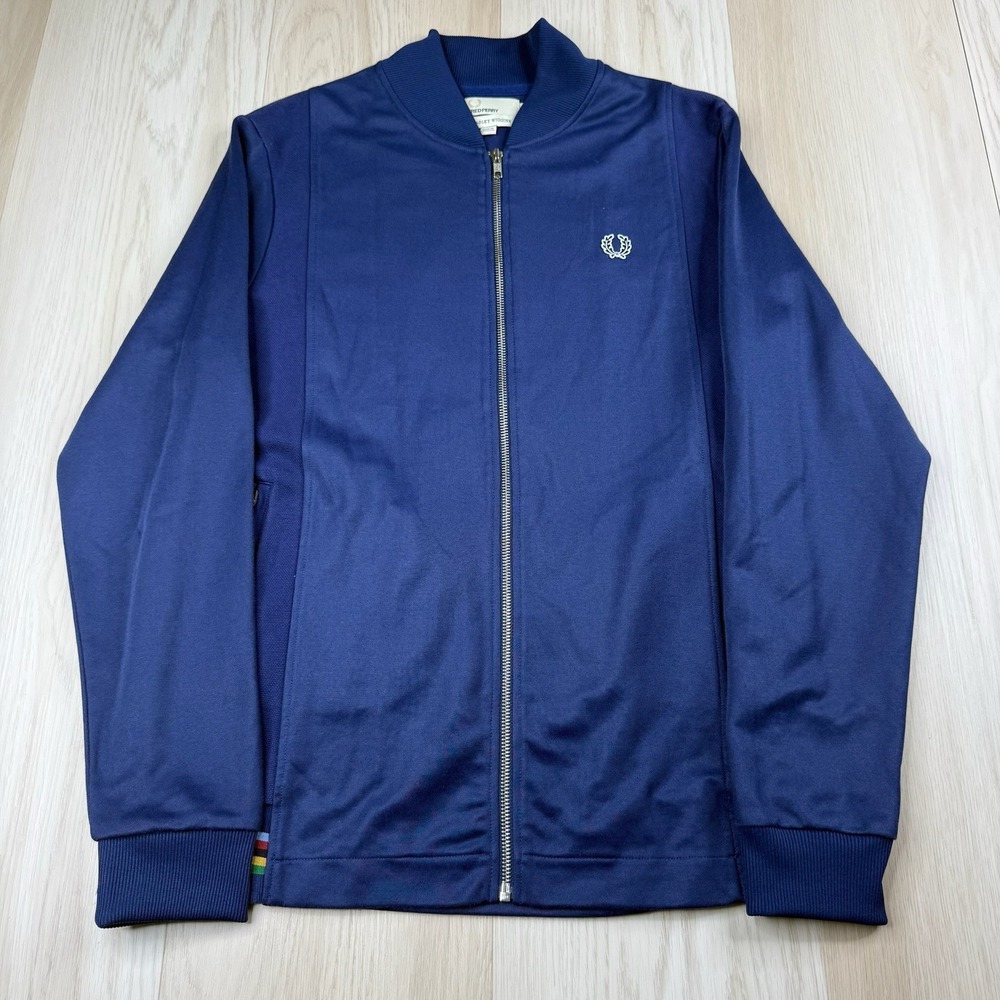 Fred Perry x Bradley Wiggins Full Zip Track Jacket Blue  Striped Trim Mens Large